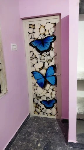 Profile PVC Door with butterfly and stones design