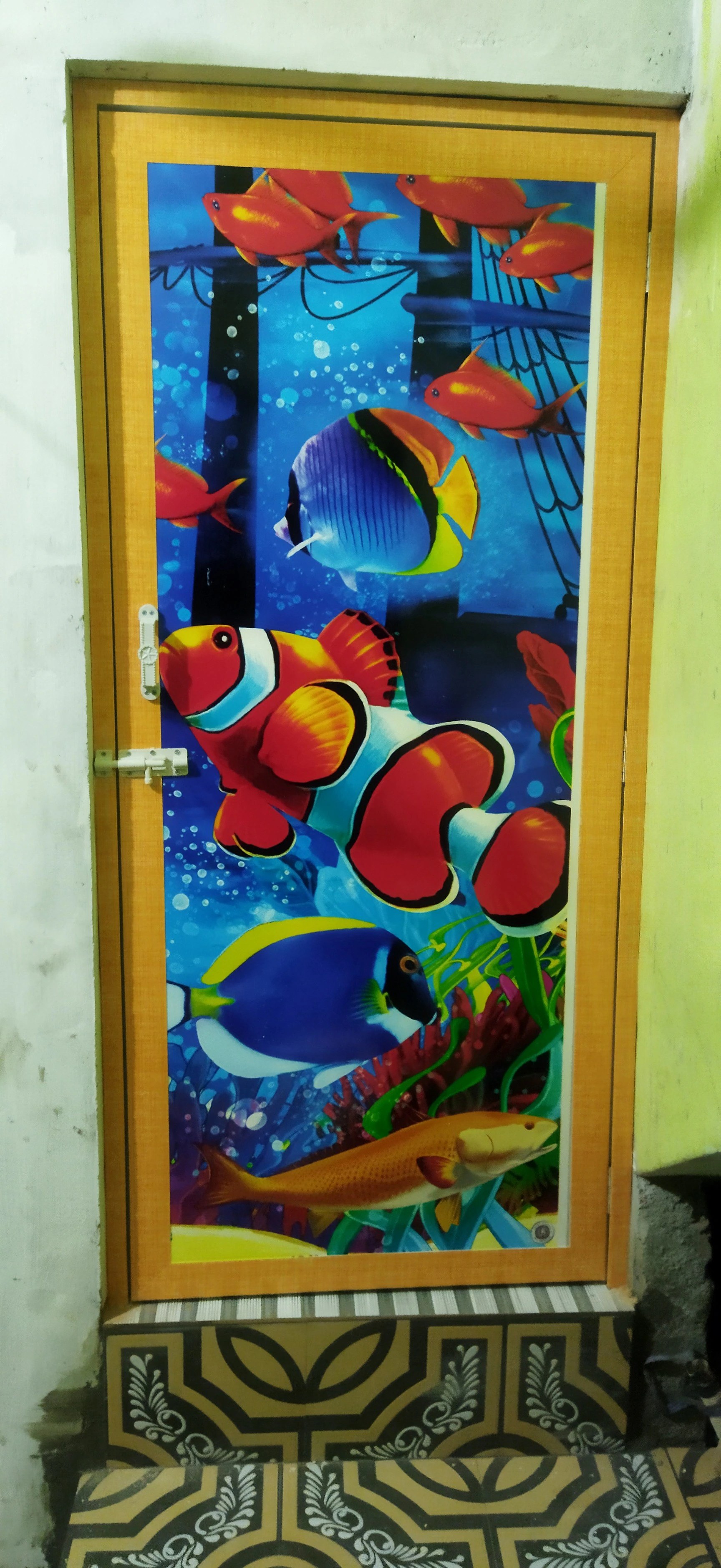 Colourful fish design fully glazed PVC door in Chennai installation
