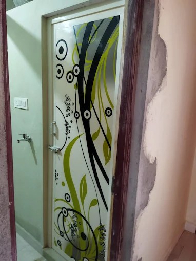 Modern PVC Door with green and black contemporary floral print