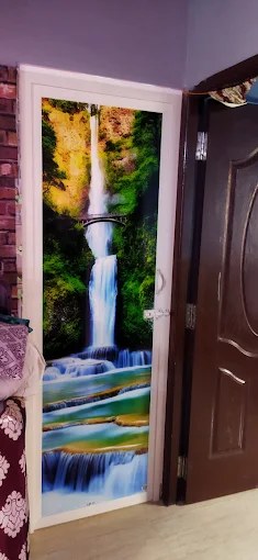 Fully Glazed PVC Door with beautiful waterfall landscape print
